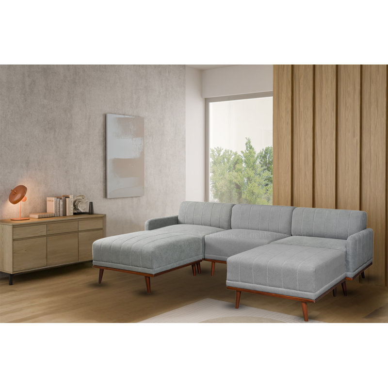 Belloir 5 Seater Large Corner Sofa , Grey Polyester Blend