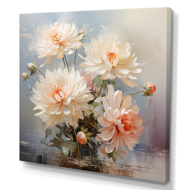 " Peach Chrysanthemums Romantic Impression II ", 24" H x 24" W x 1" D, Wrapped Canvas