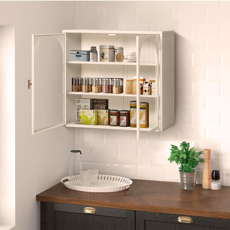 Armoire murale moderne 27,56 po à deux portes avec rangement à trois niveaux et motif tissé caractéristique