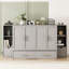Lit escamotable double avec tablettes, tiroirs et ports USB, gris-467893186-467893187