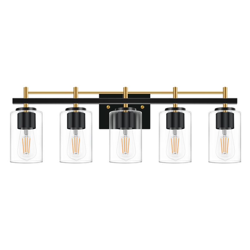Bathroom Lighting Fixtures: 5-Light Bathroom Vanity Light Over Mirror with Clear Glass Shade, Wall Lamp for Mirror, 5