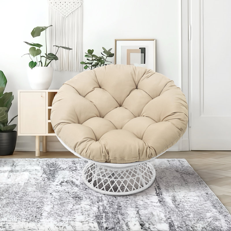 Hubhalsun 360° Swivel Papasan Chair, Round Wicker Papasan Chair with Thick Cushion, 350 lbs Capacity Indoor/Outdoor Papasan Chair for Patio, Living Room, Bedroom