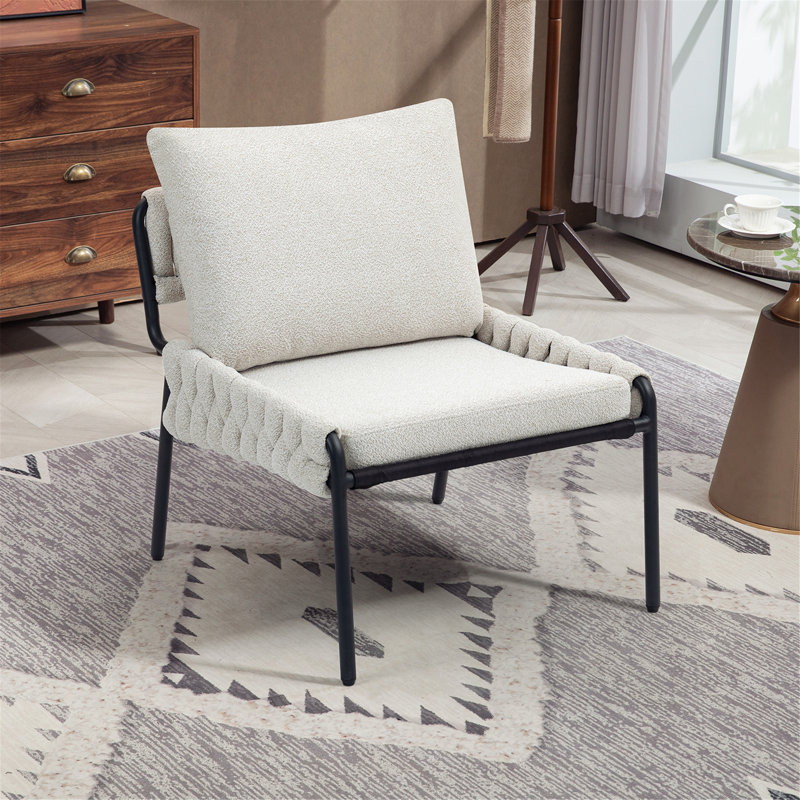 Fauteuil confortable à structure métallique avec coussins moelleux et revêtement élégant pour la maison, Beige