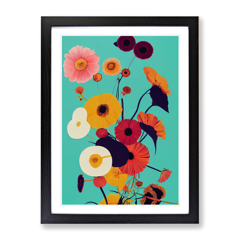 Retro Flowers No.4 - Single Picture Frame Print, 46cm H x 34cm W x 2cm D, Black Framed