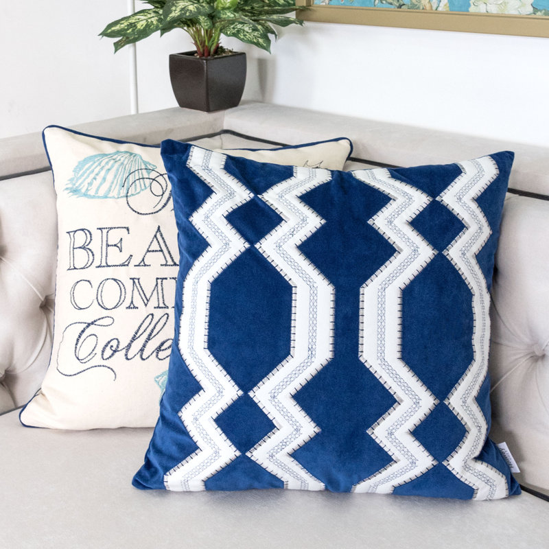 Coussin en soie Haerlo, Bleu / blanc
