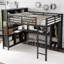 Grand lit mezzanine en métal avec bureau, garde-robe et tablettes de rangement-873945423