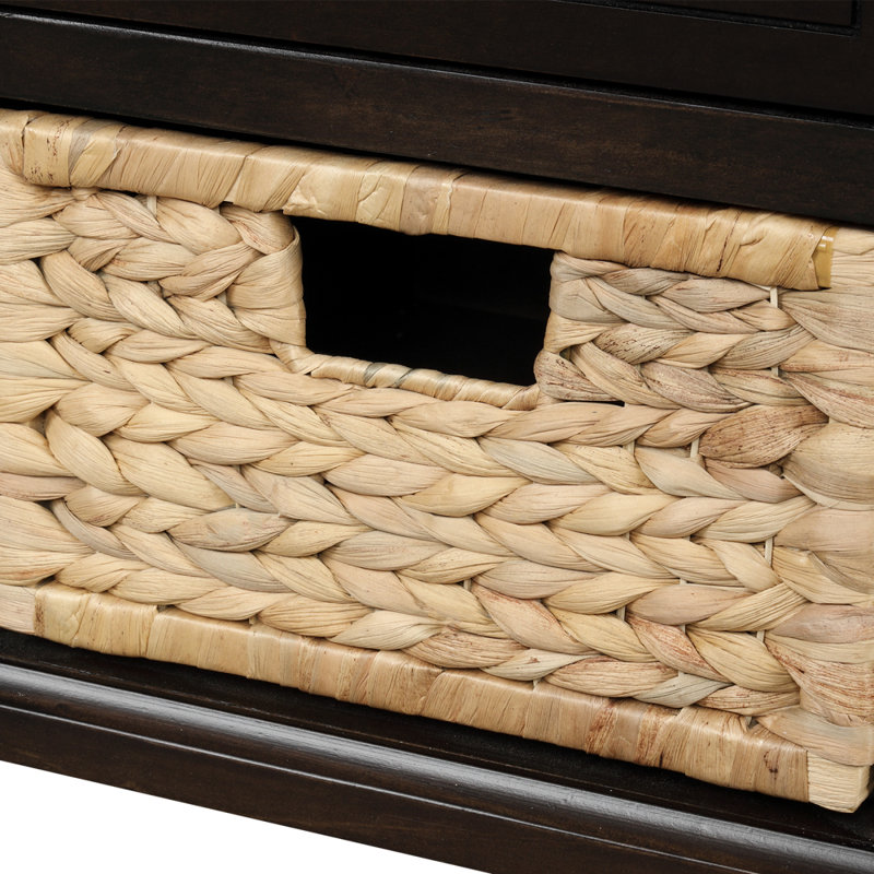 Rustic Storage Bench With 3 Drawers And 3 Rattan Baskets Shoe Bench, Espresso
