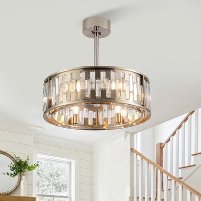 Ventilateur de plafond lustre en cristal de 21,6 po avec télécommande et ensemble d'éclairage inclus Isaya
