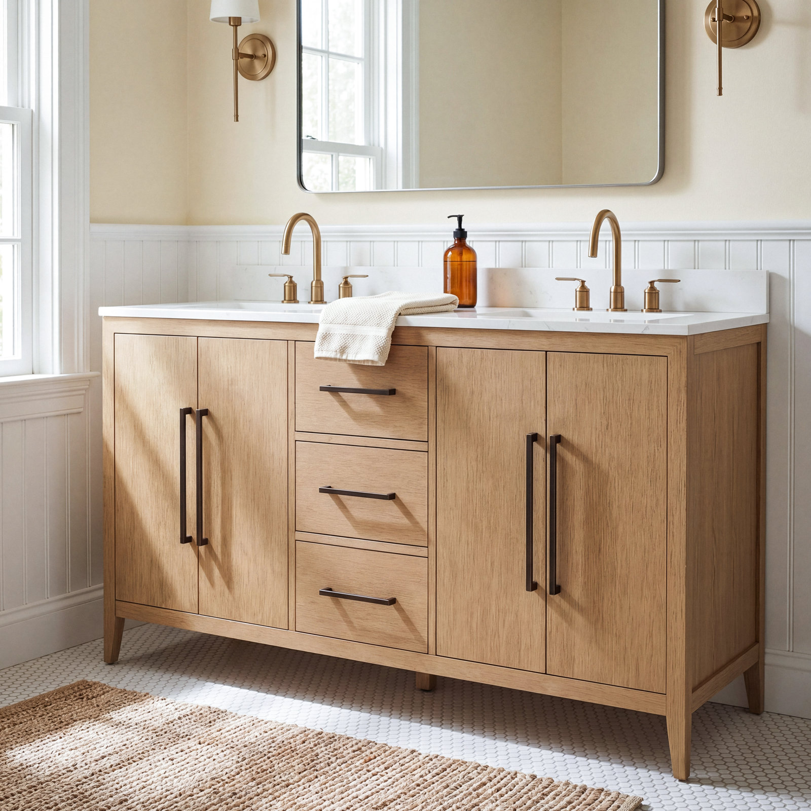 Alsup 60" Double Bathroom Vanity, Brown Oak