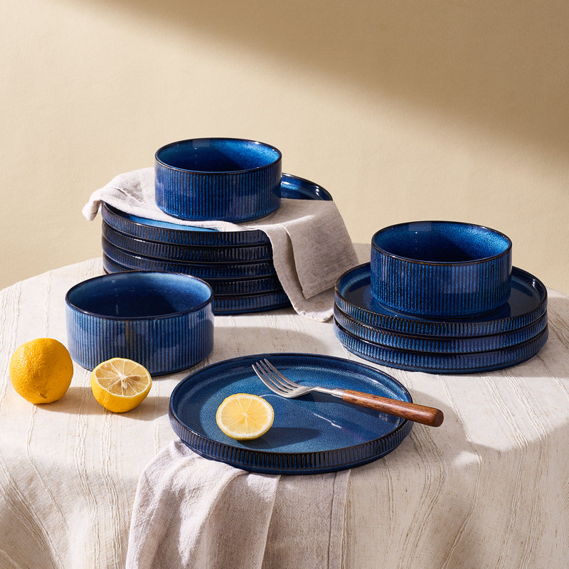  Ensemble de vaisselle 16 pièces avec tasses (ensemble de 4), bleu nébuleux, Bleu nébuleuses