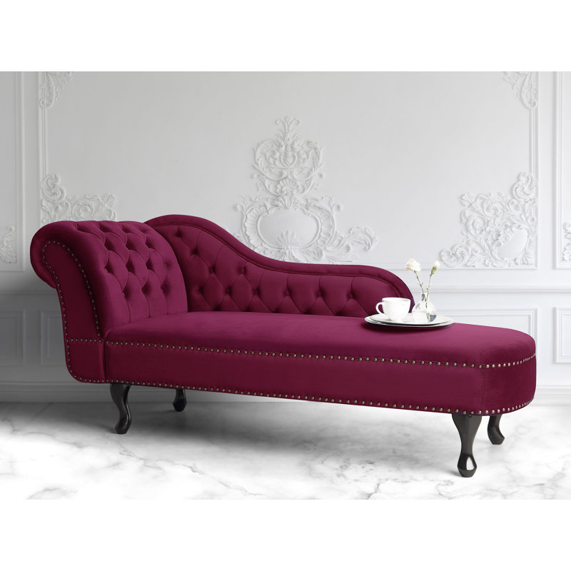 Jeb Velvet Chaise Lounge, Dark Red, Left Hand Facing