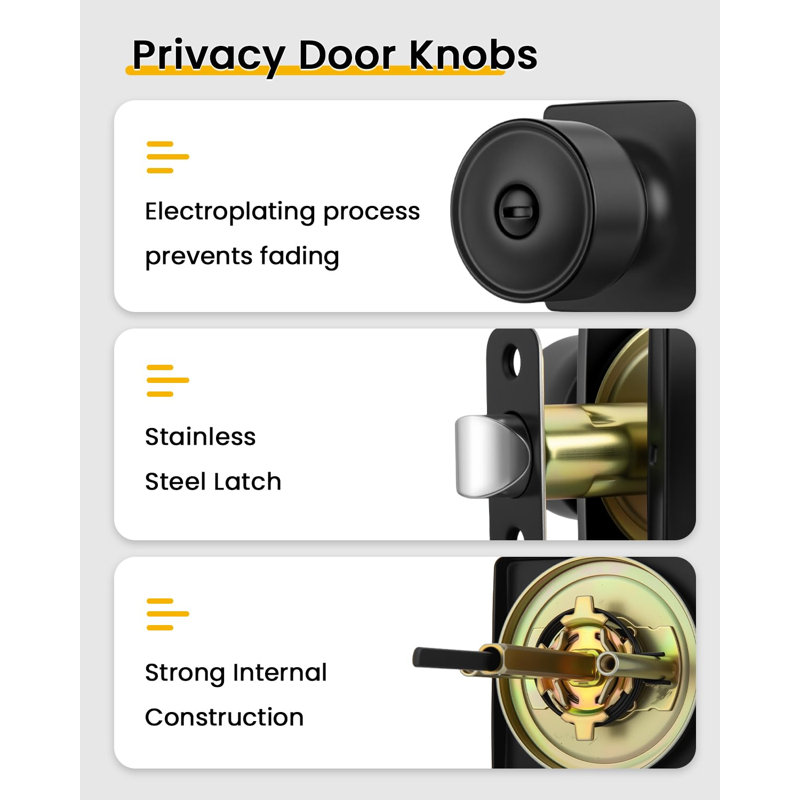 Poignées de porte intérieures noires, poignées de porte noires mates pour préserver l'intimité, poignées de porte intérieures carrées noires pour chambre, salle de bain, design moderne (paquet de 5)