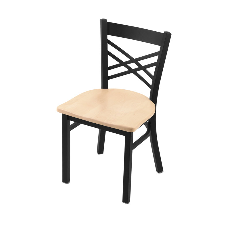 Catalina 18'' H Metal Side Chair, Black Wrinkle, Wood-Natural Maple