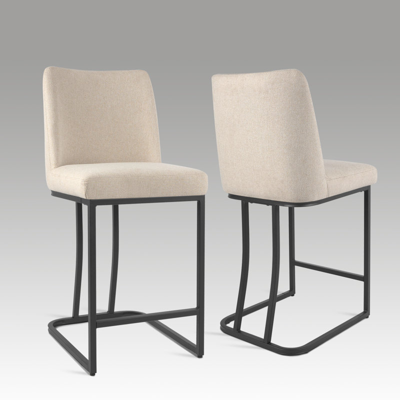 Tabouret de bar et de comptoir rembourré avec dossier, Beige
