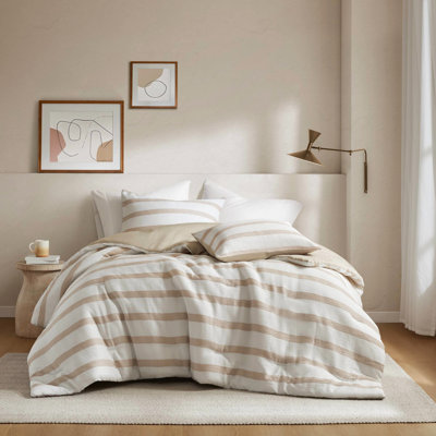 3 édredon pour très grand / très grand lit, rayures de couleur tissée, stabilité de couleur, esthétique minimaliste moderne, finition en seersucker doux, rembourrage toutes saisons, dossier en microfibre, standard 100, luxe facile d'entretien; Très grand