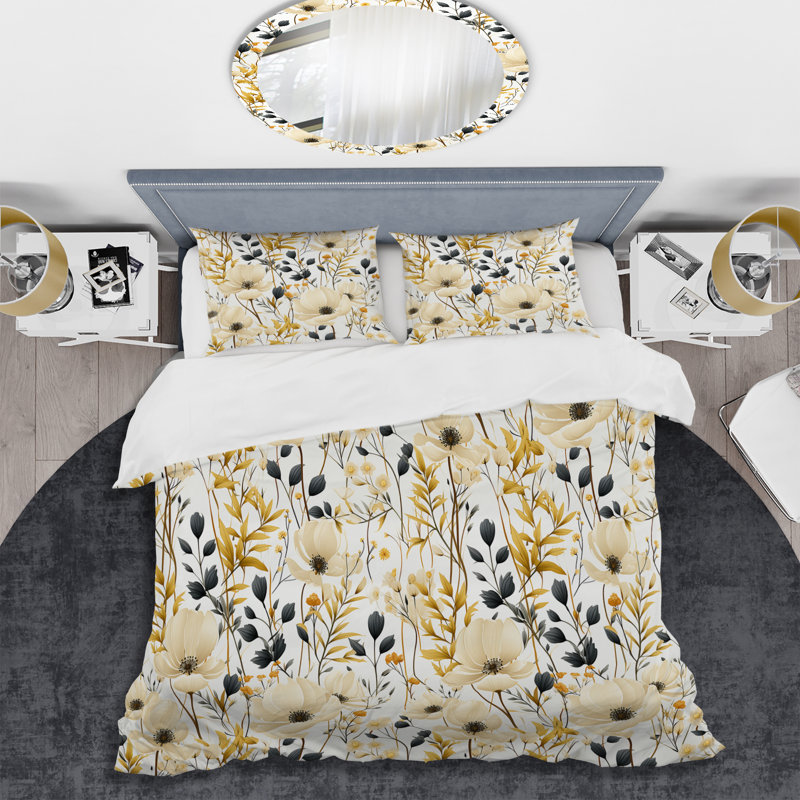 Ensemble de housse de couette Minimalist Neutral White Botanics II - Floral