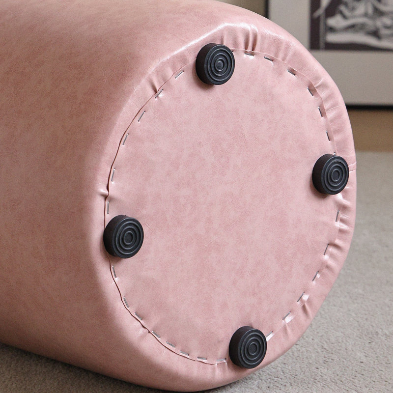 30cm Small Round Faux Leather Upholstered Ottoman, Pink