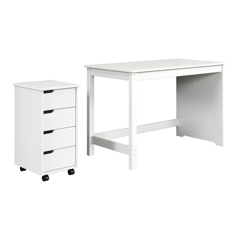 ENSEMBLE DE BUREAUX ET DE ROULEAUX EN BOIS MASSIF EN BLANC