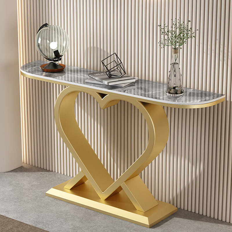 Console moderne en pierre frittée simple, H 31,5 po x l 47,2 po x P 11,8 po, Doré, Gris
