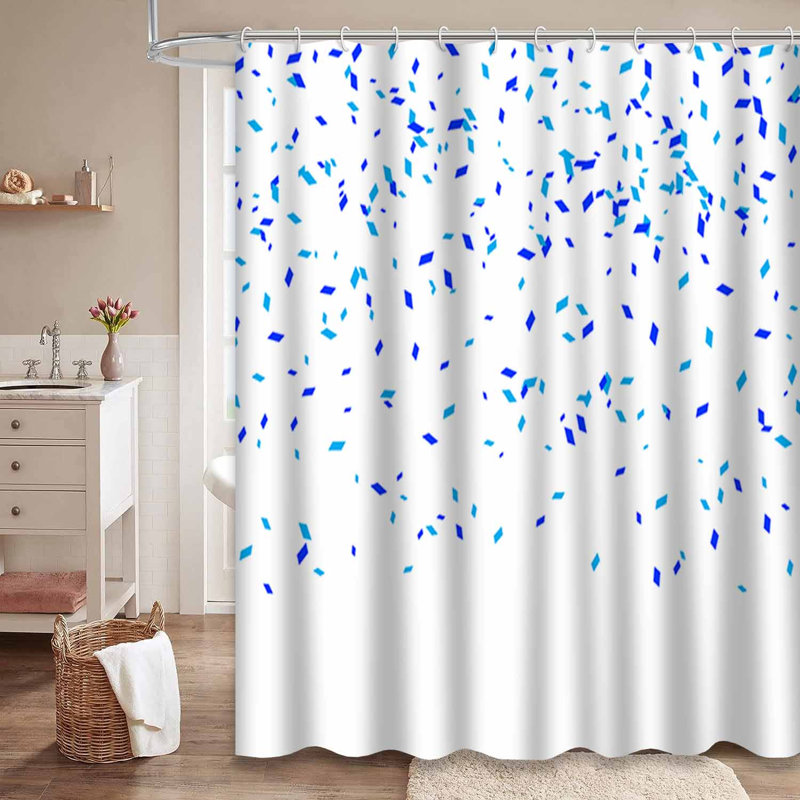Rideau de douche bleu à petits confettis bleus abstraits avec 12 crochets, L 72 po x l 84 po