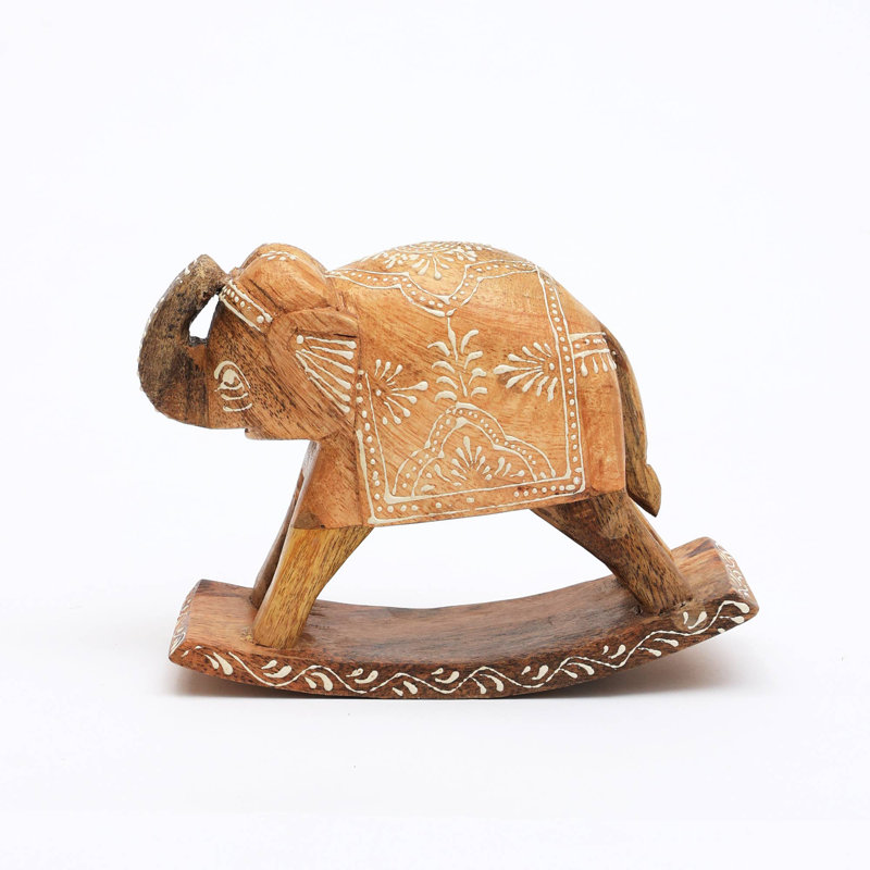 Sculpture | Sculpture décorative d'éléphant sur support en bois | Décoration de table | 5,5 po x 3,5 po x 7,5 po