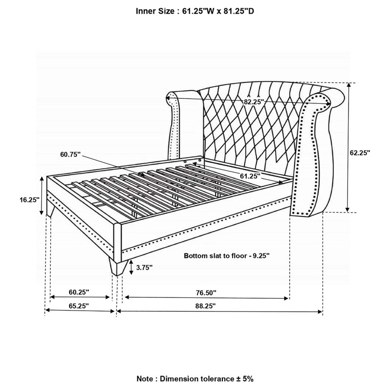 Luxury Upholstered Queen Bed with Crystal Rhinestone Button-Tufted Headboard