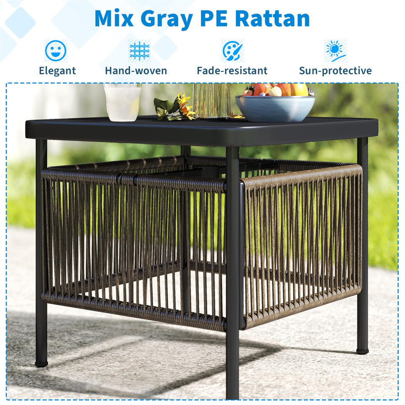 Square Metal Outdoor Chat Table With Umbrella Hole , 56cm W 56cm D
