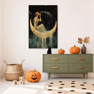 1 pièce encadrée Kratzer peinture déesse de la lune, poussière d'étoile jouant, surréalisme onirique impression rétro affiche murale décor à la maison cadeau parfait pour une œuvre d'art moderne pour le salon de la chambre à coucher