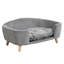Lit surélevé pour petit chien en velours côtelé gris avec pieds en bois d'hévéa, mousse de soutien, look moderne de 11 à 25 lb, chien à assemblage rapide et gris