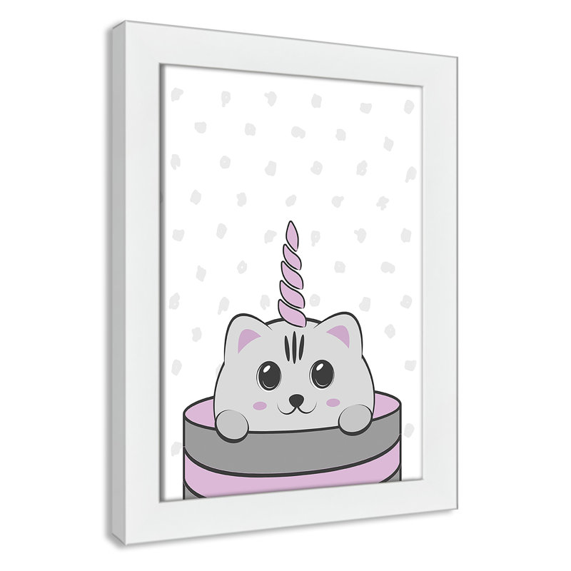 Caticorn I, art encadré, H 14 po x l 10 po x P 0,63 po, Cadre blanc