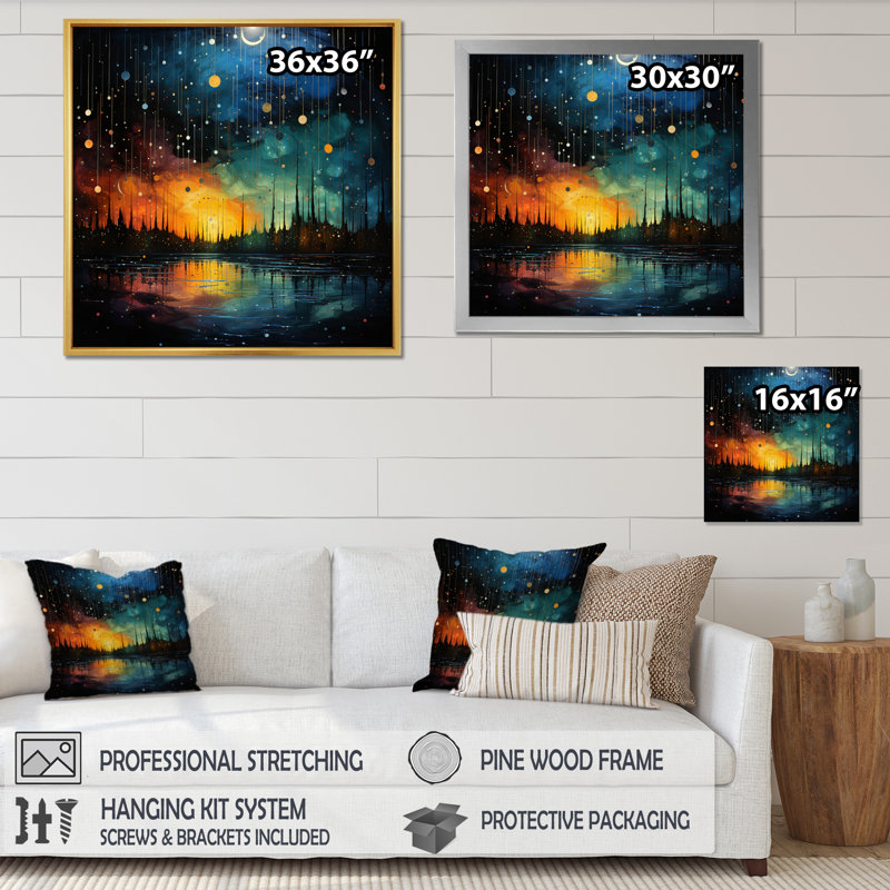 " Meteors Celestial And Pointillism I ", 36" H x 36" W x 1.5" D, White Picture Framed