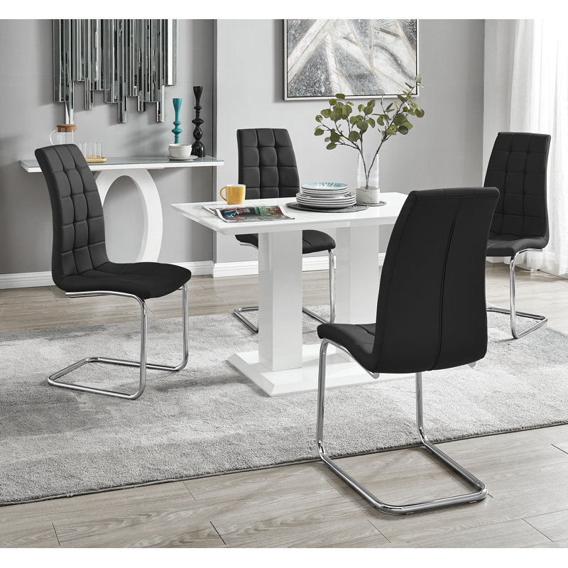 Eubanks Dining Set with 4 Chairs, Black, White