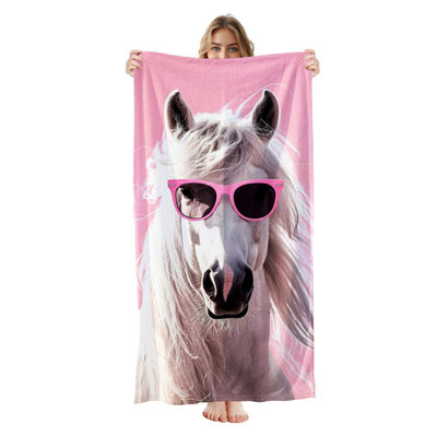  Serviette de plage en microfibre légère, absorbante sans décoloration, 30 po x 60 po, cheval blanc froid