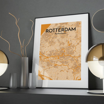 Rotterdam City Map in Vintage 1 Piece Wall Art