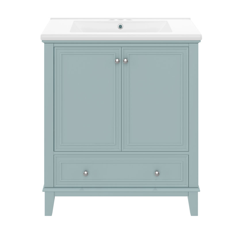 de salle de bain vert de 4 pouces avec lavabo en céramique - Design moderne et élégant pour un rangement fonctionnel