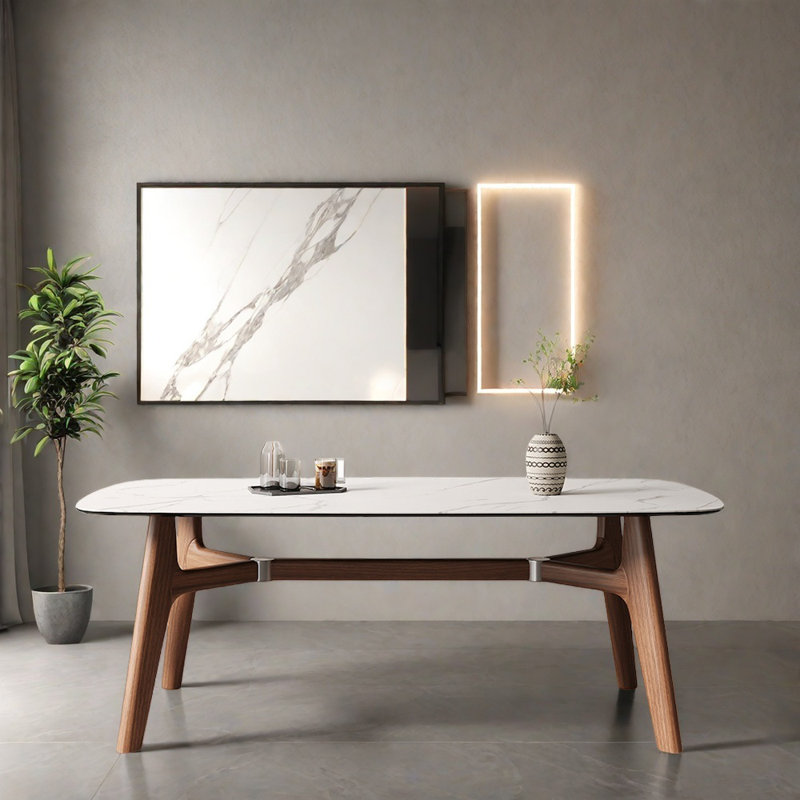 Table de salle à manger moderne et simple de couleur noyer, H 29,92 po x L 55,11 po x l 31,49 po, Blanc
