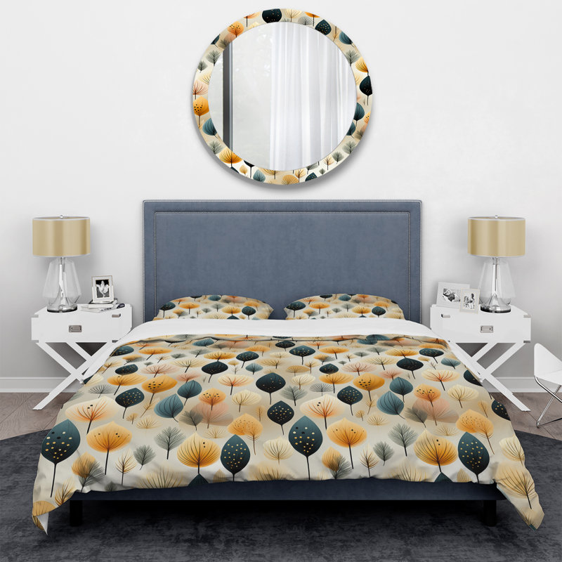Modern Leaf Patterns V - Plants Duvet Cover Set - Microfiber Polyester, Twin Duvet Cover + 1 Standard Sham