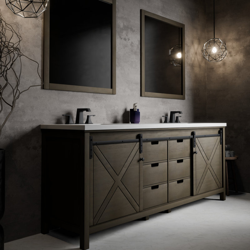 Meuble-lavabo double l 84 po x P 22 po Marsyas, Brun rustique