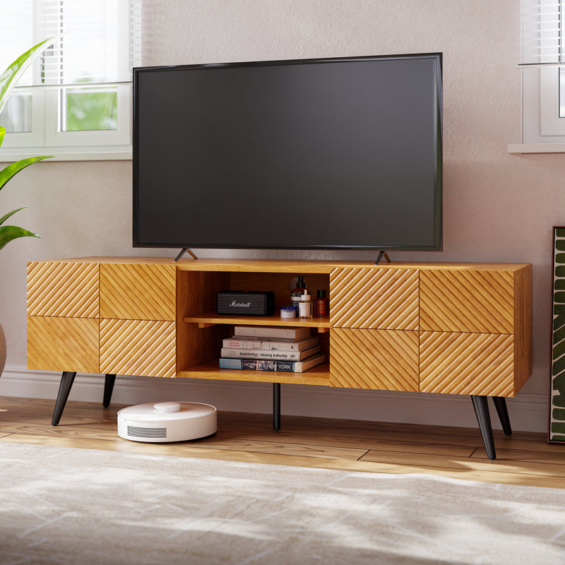 Rhombus TV Stand with Storage Cabinets, Teak Brown