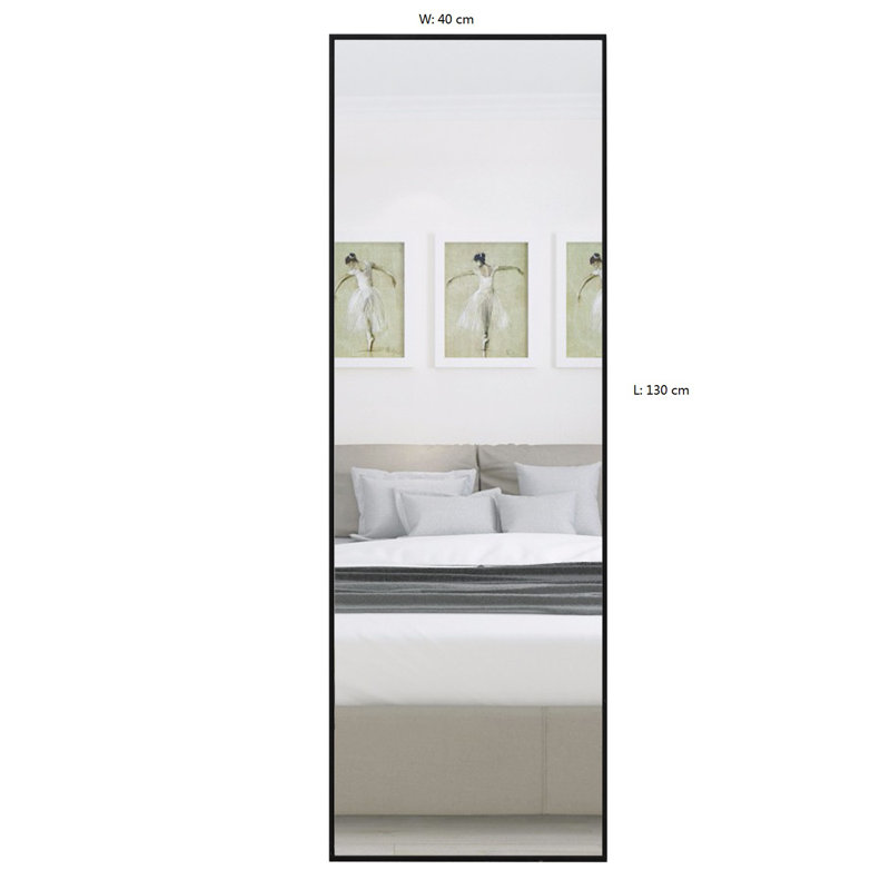 Jameson Metal Flat Mirror, Black, 130cm H x 40cm W