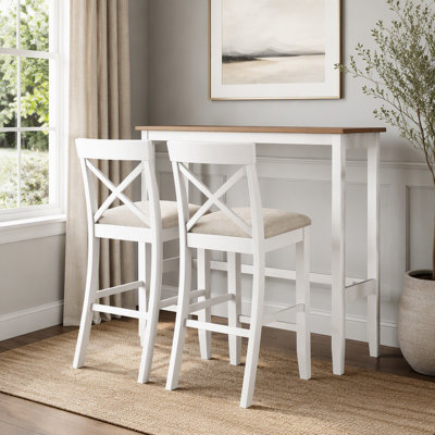 Farmhouse Rectangular Wood Bar Height Dining Set with 2 Chairs, Space-Saving and Multifunctional for Small Kitchens