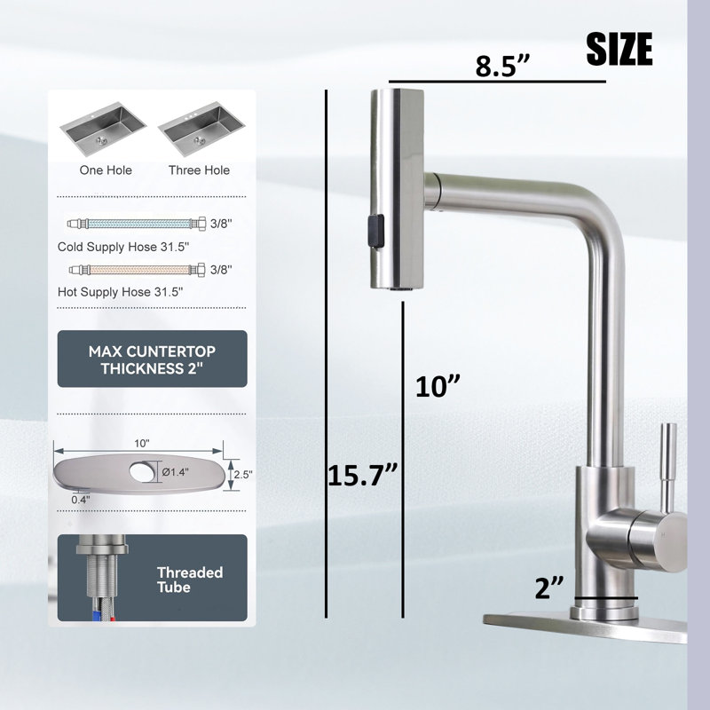 Pull-Down Spray Kitchen Faucet, Waterfall Kitchen Faucet, 3 Modes (Waterfall/Stream/Spray), Deck-Mounted Kitchen Faucet