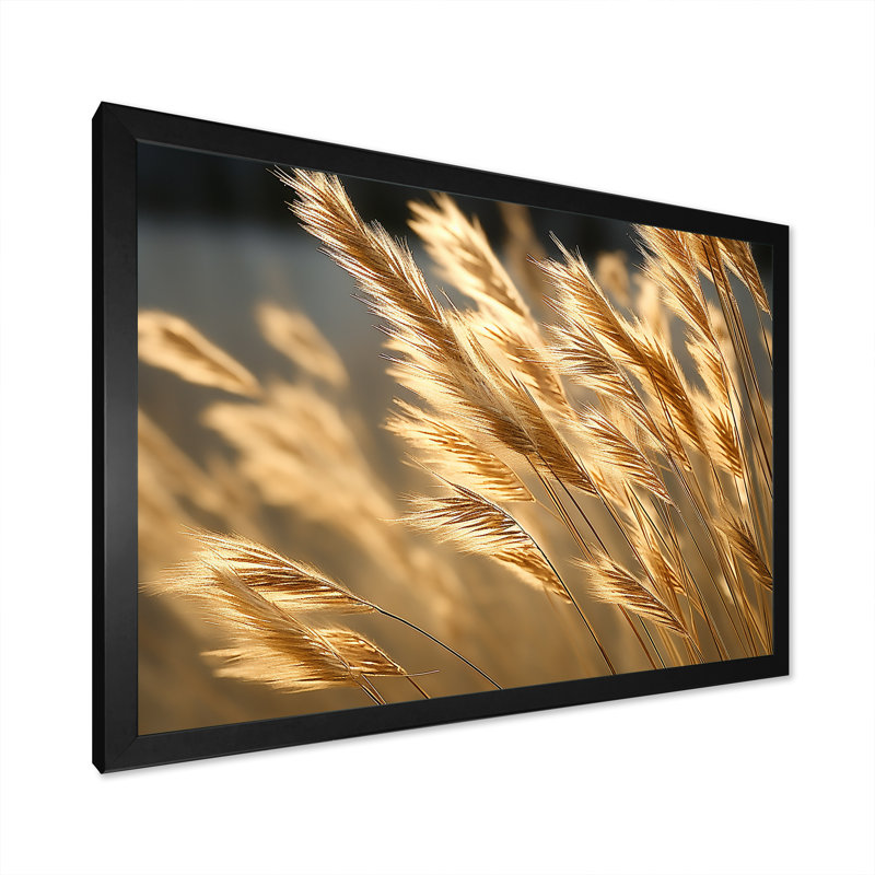 «High Grass Meadow Golden Dream» sur toile, Cadre simple noir, H 30 po x l 40 po x P 1,5 po