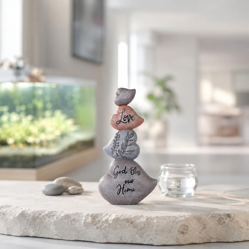 Sculpture en résine en forme de cœur en forme de cœur avec le message «God Bless Our Home»