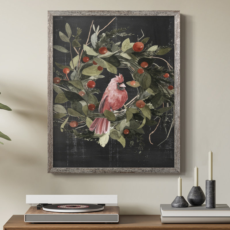«Christmas Cardinal II», reproduction encadrée - bois massif, H 15 po x l 12 po