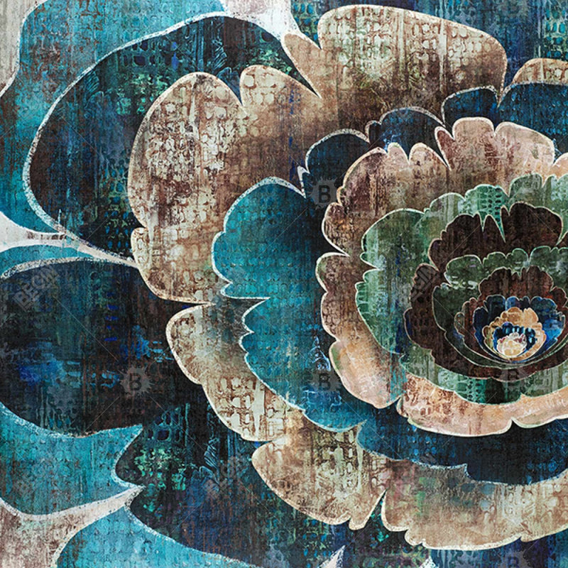 Blue flower montage - 20"x20" Outdoors Throw pillow - Spun poly - Print on demand