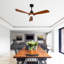 Hot Sales 52 Inch Modern Black Ceiling Fan With Light 3 Solid Wood Blades Remote Control Reversible DC Motor With Dimmable LED