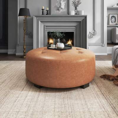 Knott Upholstered Button Tufted Round Ottoman