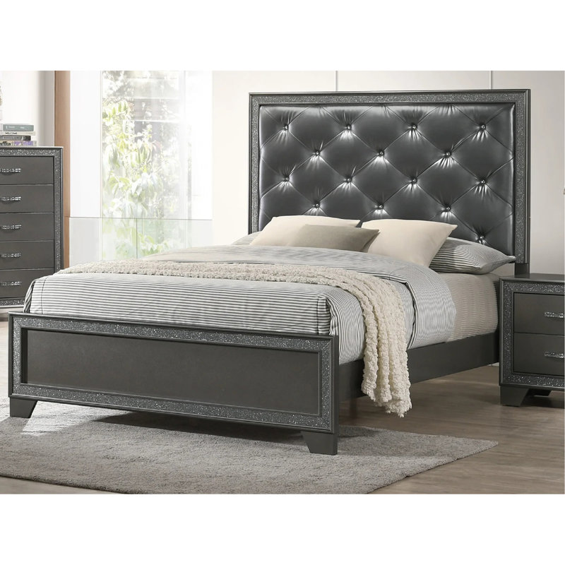 Grande tête de lit tapissier capitonnée gris foncé 1pc, Grand lit