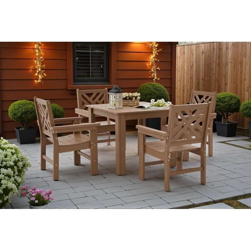 Ensemble repas extérieur 5 pièces pour 4 personnes avec table carrée (brun, ensemble carré 5 pièces), Brun